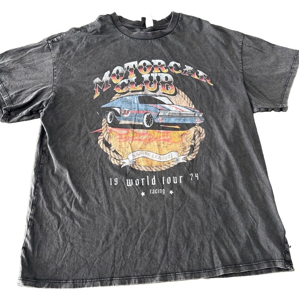 Retro Style Motorcar Club Distressed Faded Black T-shirt M Crew Neck Divided tee
